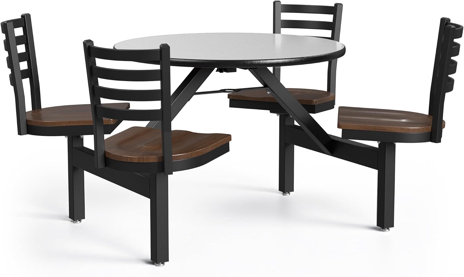 School cafeteria cluster table with 4 swivel seats front view