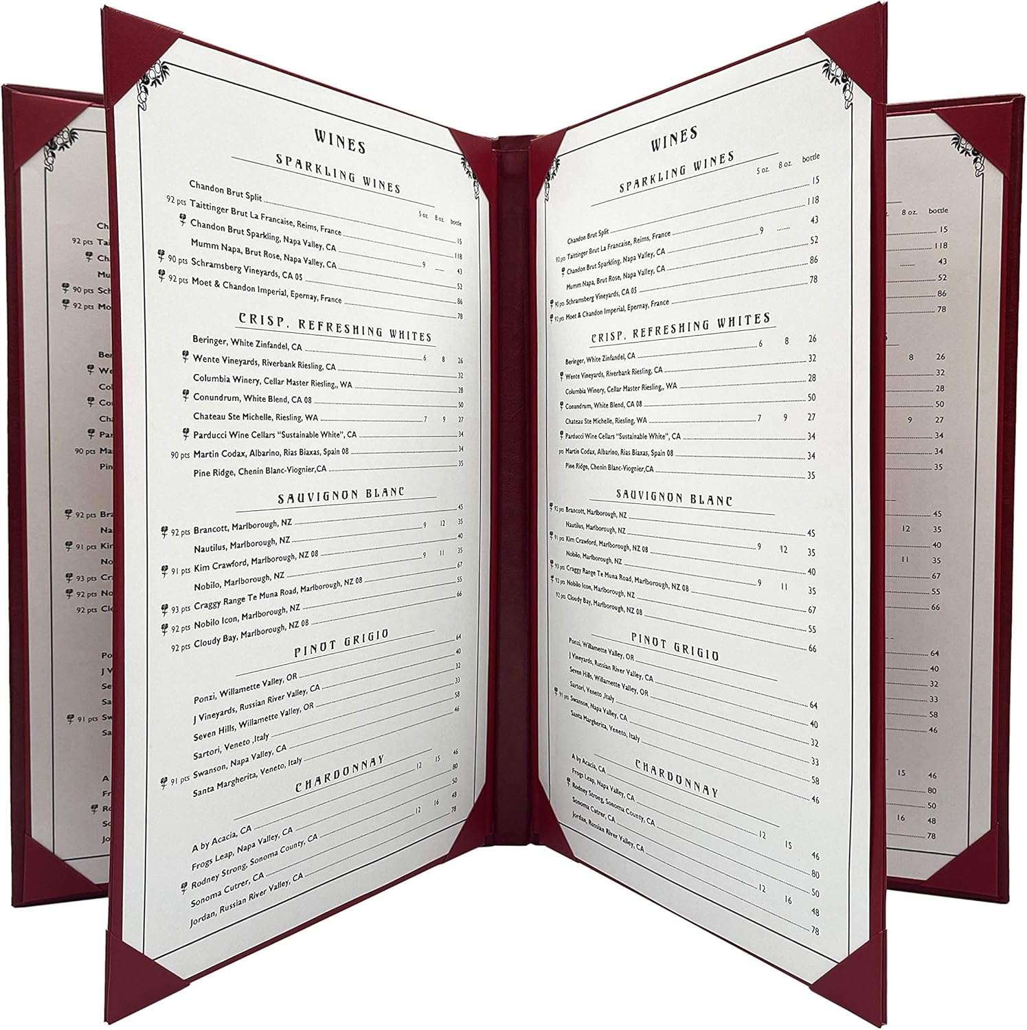 Restaurant menu covers 5-pack Burgundy premium faux leather